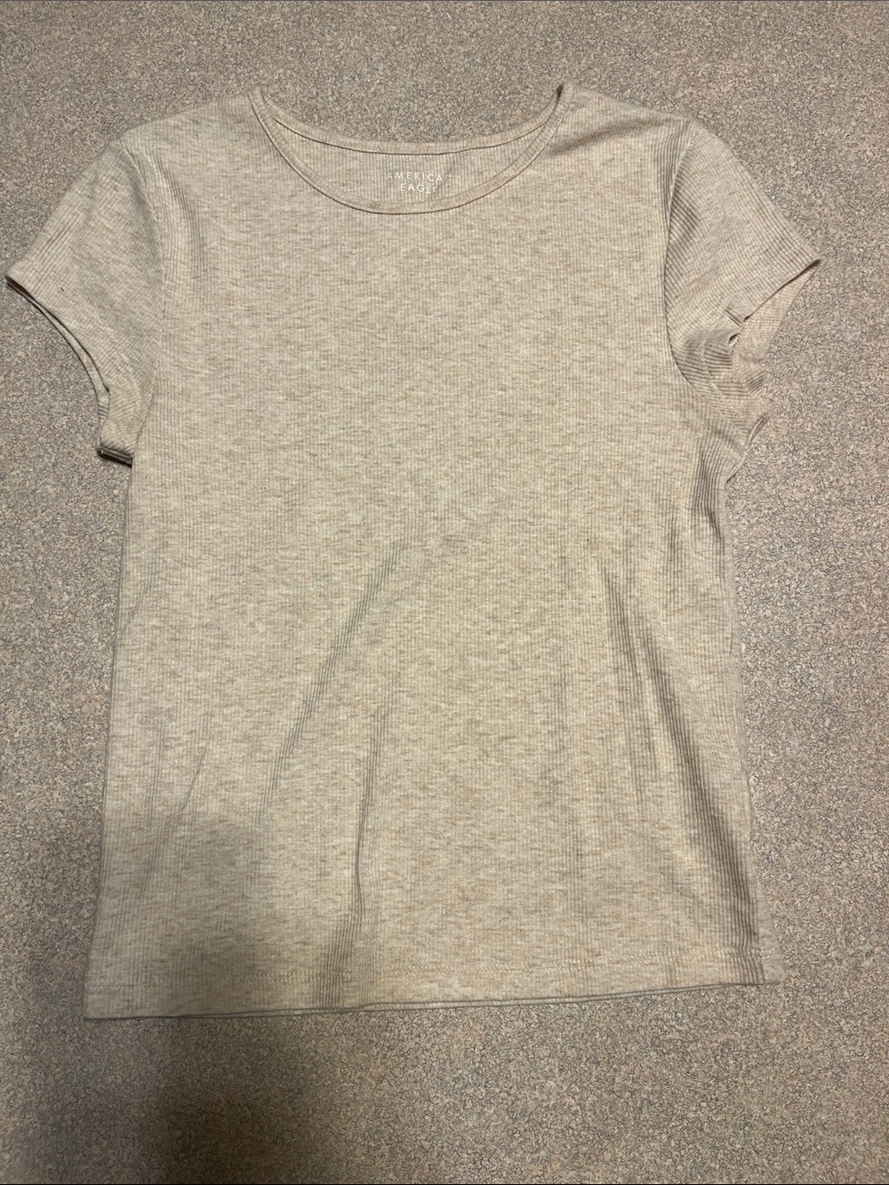 aerie Lightweight Ribbed Crew Tee in Heather Taupe small